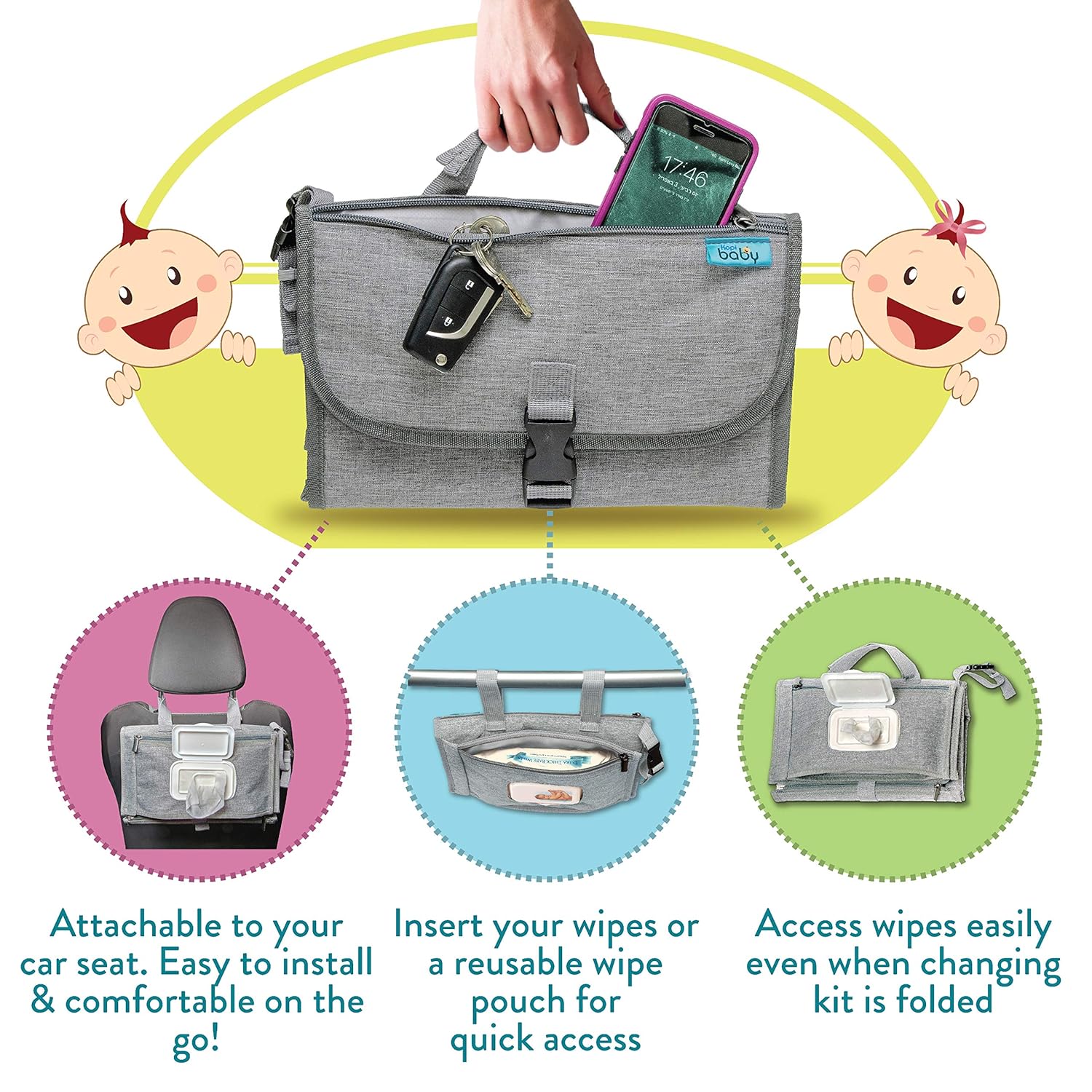 Portable Diaper Changing Pad, Portable Changing pad for Newborn Girl & Boy - Baby Changing Pad with Smart Wipes Pocket – Waterproof Travel Changing Kit - Baby Gift by Kopi Baby - Image 4